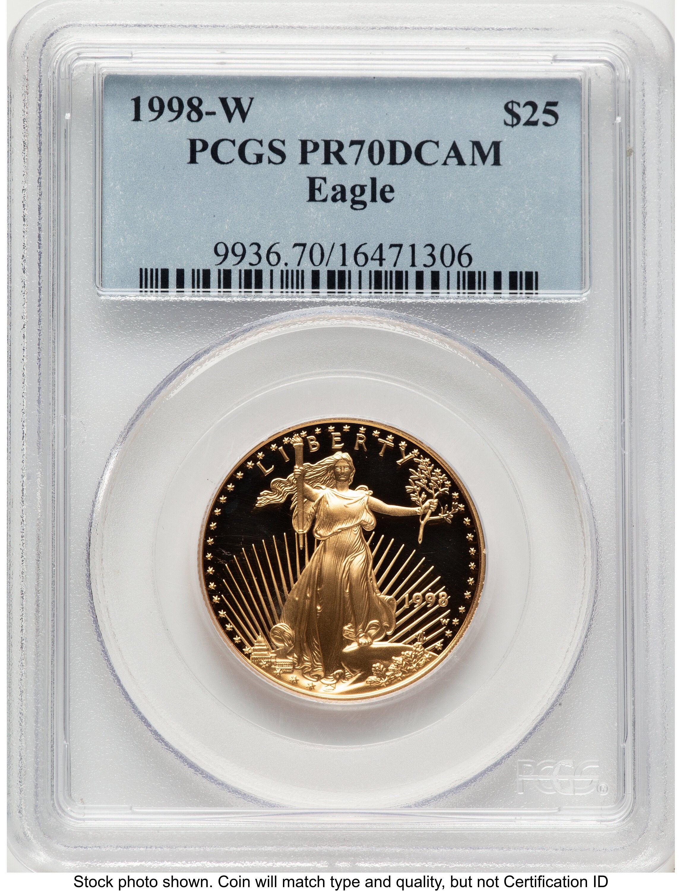 1998-W Proof Gold Eagle 1/2 oz Blue Label PCGS PR70