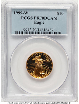 1999-W Proof Gold Eagle 1/4 oz Blue Label PCGS PR70