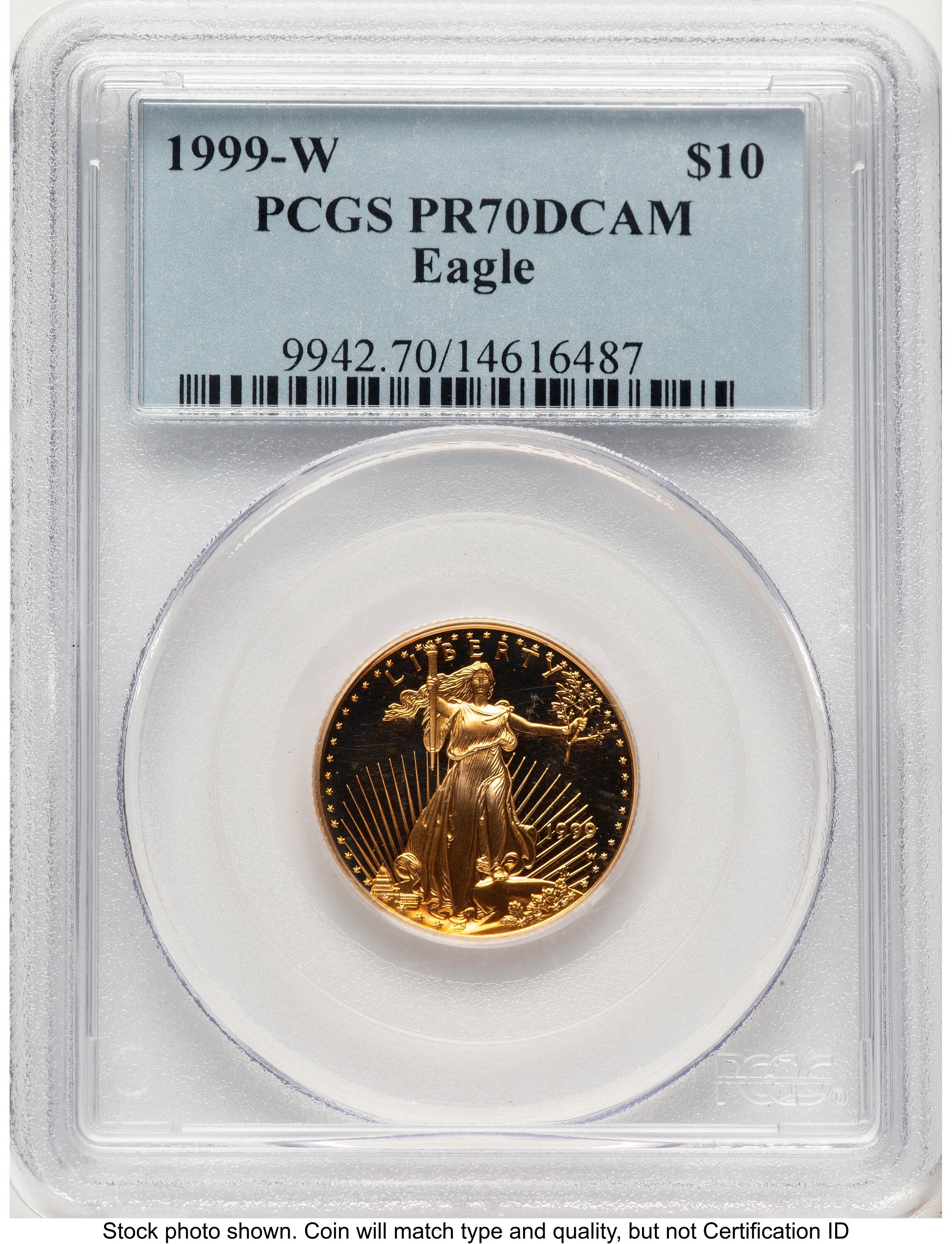 1999-W Proof Gold Eagle 1/4 oz Blue Label PCGS PR70
