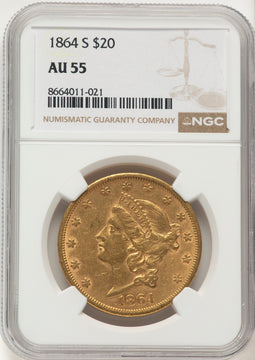 1864-S $20 Liberty Double Eagle NGC AU55