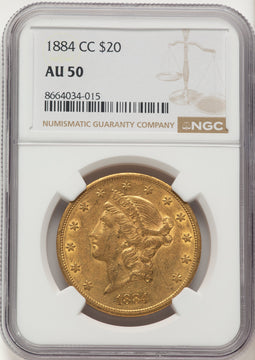 1884-CC $20 Liberty Double Eagle NGC AU50