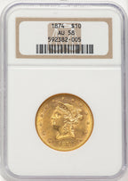 1874 $10 Liberty Eagle NGC AU58