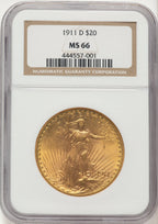 1911-D $20 Saint-Gaudens Double Eagle NGC MS66