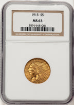 1915 $5 Indian Half Eagle NGC MS63 (507796016)