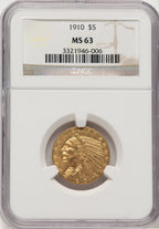 1910 $5 Indian Half Eagle NGC MS63