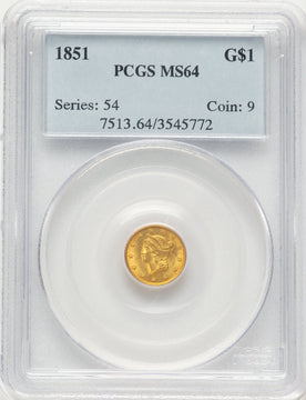 1851 G$1 Gold Dollar PCGS MS64