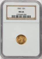 1862 G$1 Gold Dollar NGC MS64
