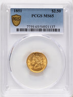 1851 $2.50 Liberty Quarter Eagle PCGS MS65