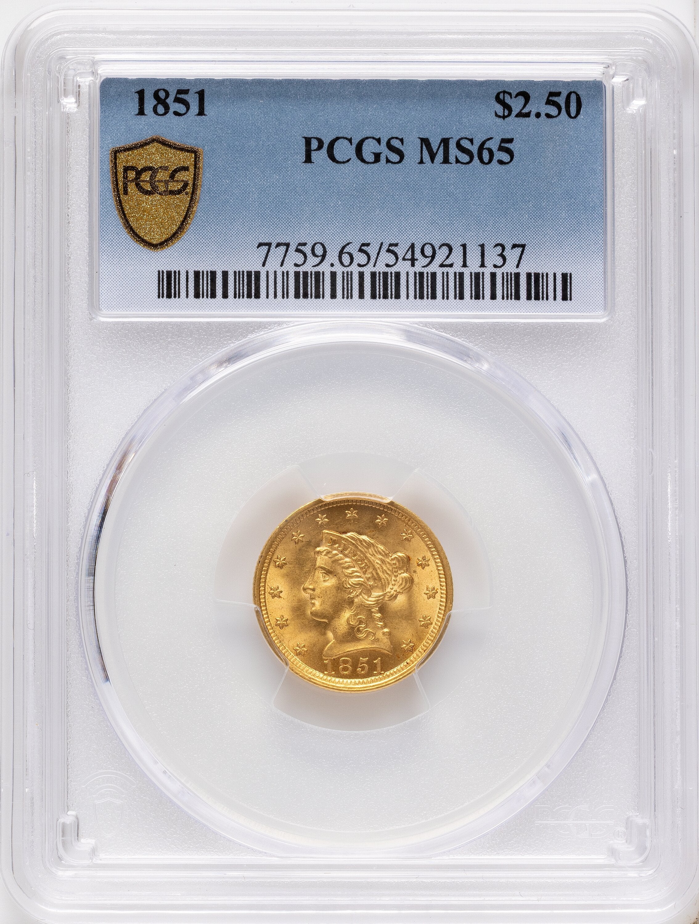 1851 $2.50 Liberty Quarter Eagle PCGS MS65