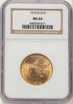 1910-D $10 Indian Eagle NGC MS64