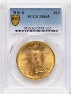 1916-S $20 Saint-Gaudens Double Eagle PCGS MS65