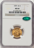 1899 $2.50 CAC Liberty Quarter Eagle NGC MS66