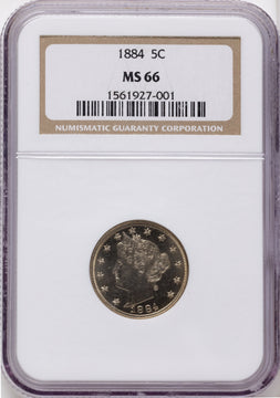 1884 5C Liberty Nickel NGC MS66