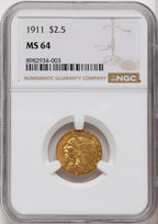 1911 $2.50 Indian Quarter Eagle NGC MS64