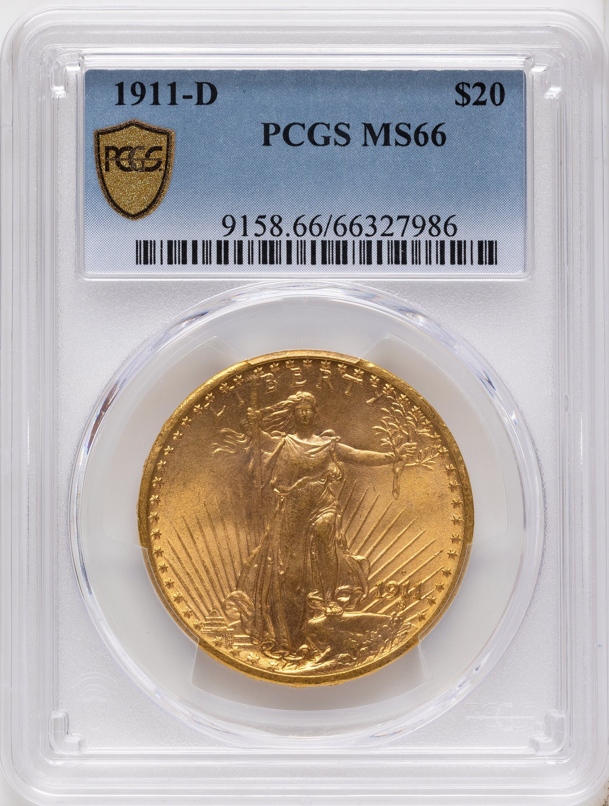 1911-D $20 Saint-Gaudens Double Eagle PCGS MS66