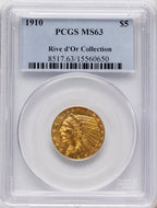 1910 $5 Indian Half Eagle PCGS MS63