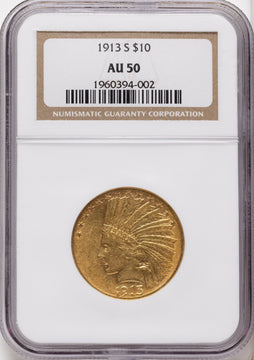 1913-S $10 Indian Eagle NGC AU50