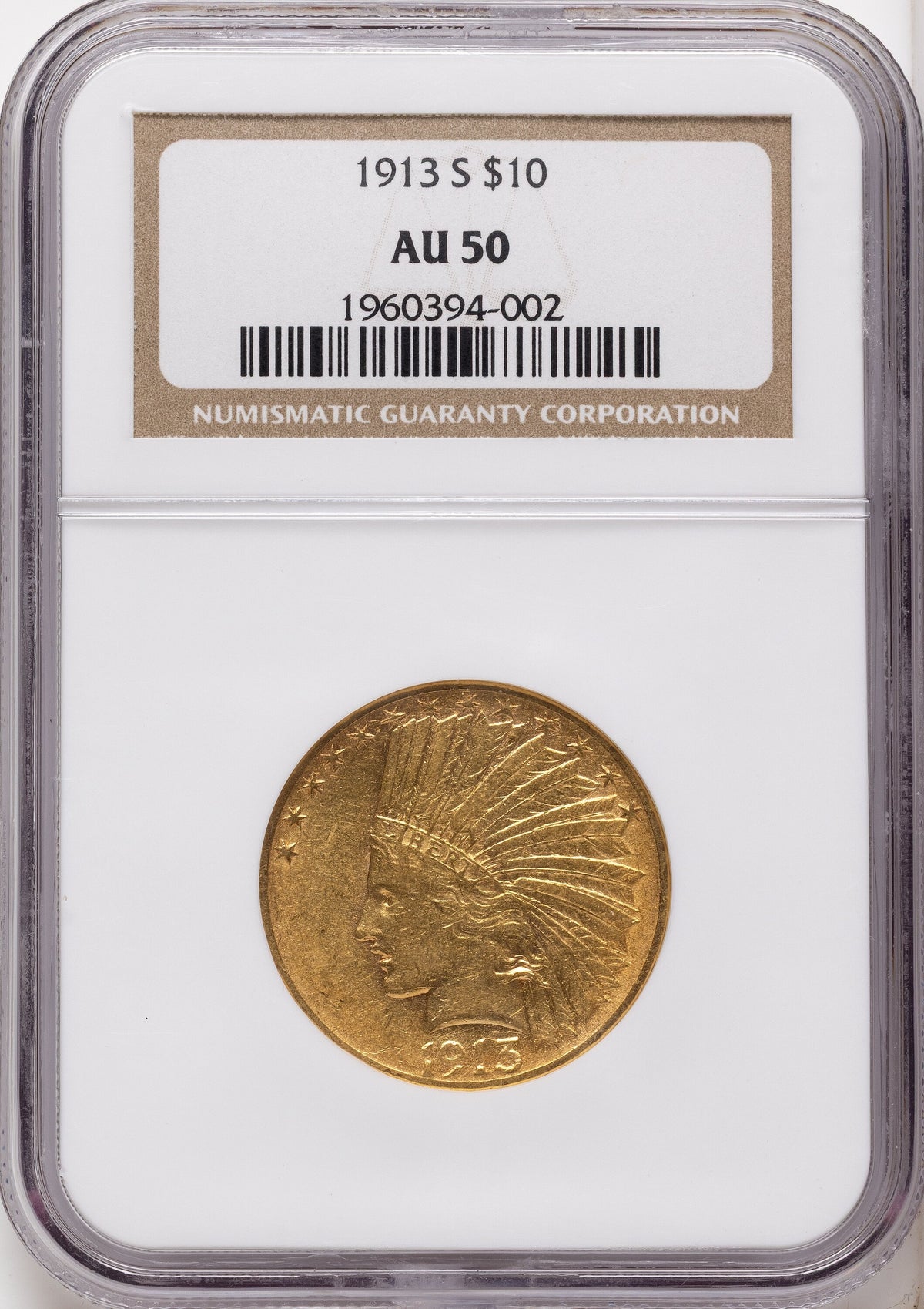 1913-S $10 Indian Eagle NGC AU50