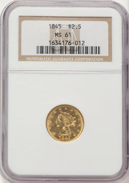 1845 $2.50 Liberty Quarter Eagle NGC MS61