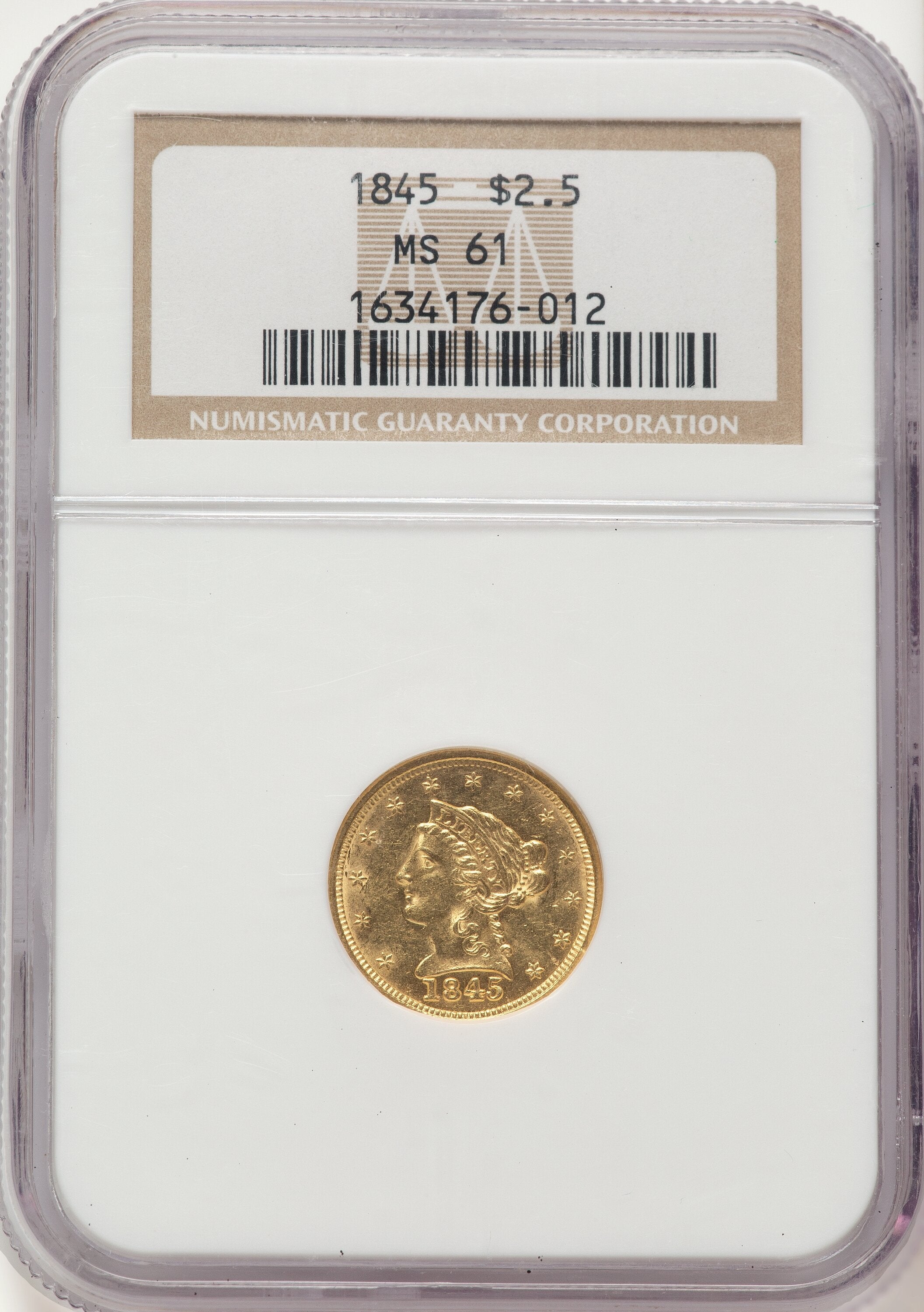 1845 $2.50 Liberty Quarter Eagle NGC MS61