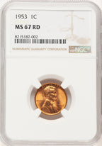 1953 1C RD Lincoln Cent NGC MS67
