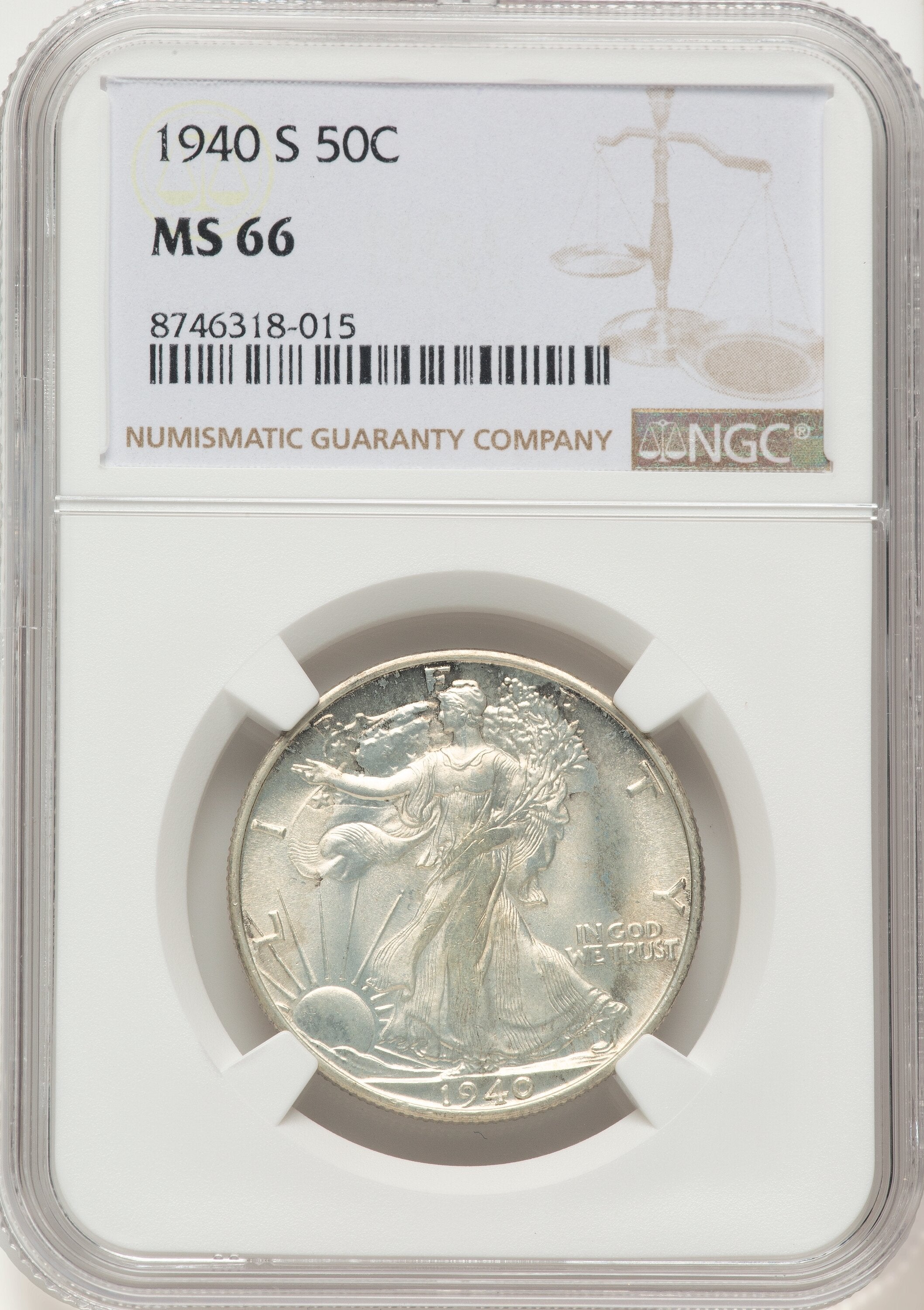1940-S 50C Walking Liberty Half Dollar NGC MS66