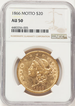 1866 $20 Liberty Double Eagle NGC AU50