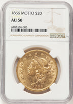 1866 $20 Liberty Double Eagle NGC AU50