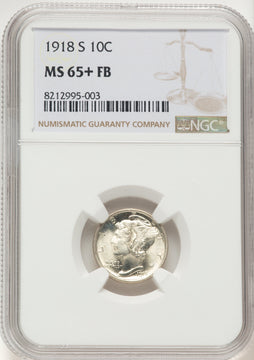 1918-S 10C FB Mercury Dime NGC MS65+