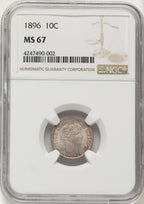 1896 10C Barber Dime NGC MS67