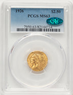 1926 $2.50 CAC Indian Quarter Eagle PCGS MS63
