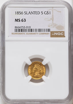 1856 G$1 Slanted 5 Gold Dollar NGC MS63