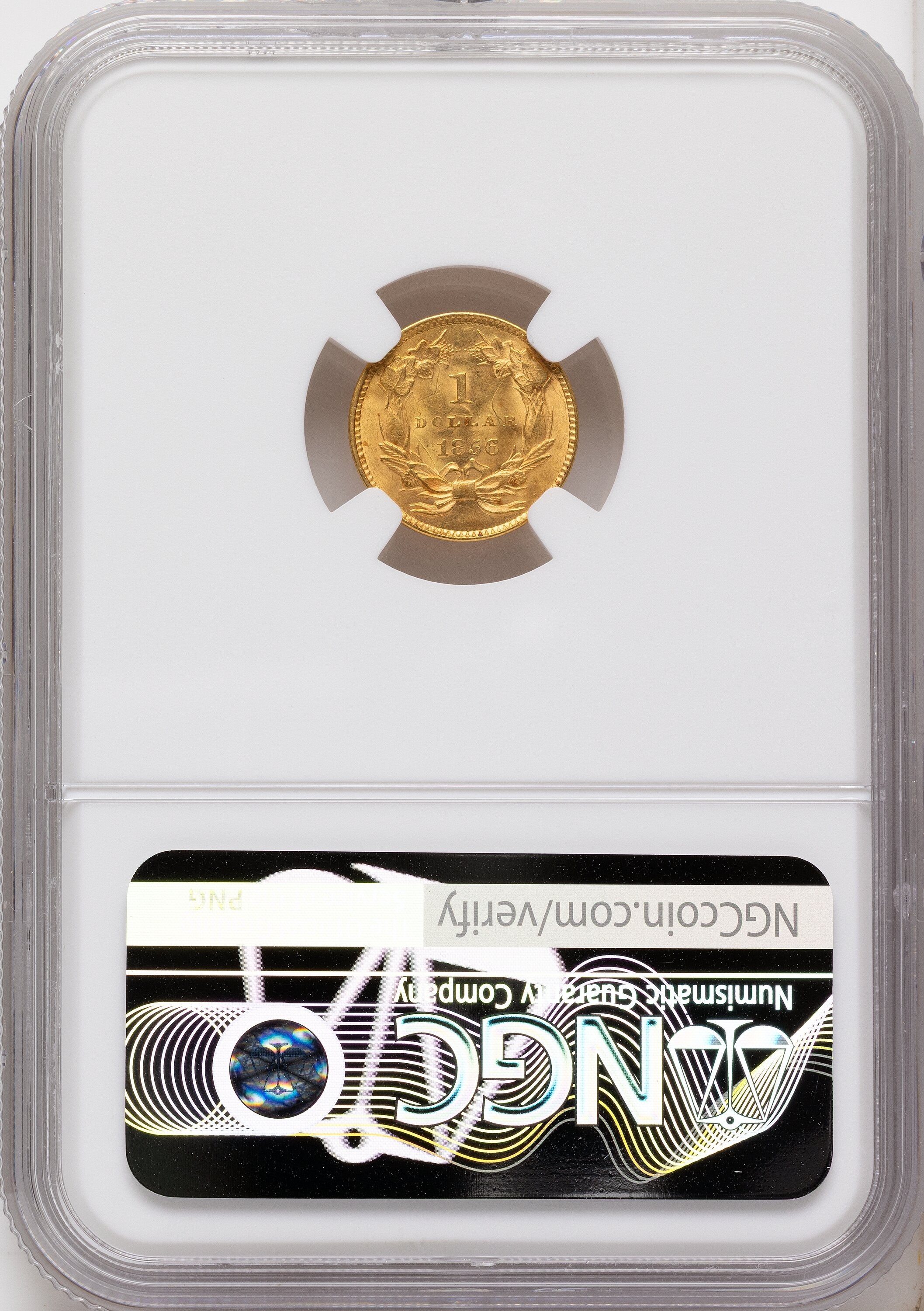 1856 G$1 Slanted 5 Gold Dollar NGC MS63