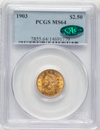 1903 $2.50 CAC Liberty Quarter Eagle PCGS MS64