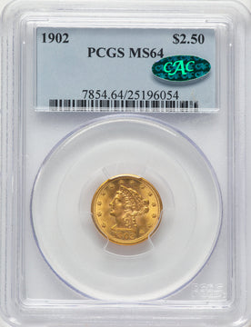1902 $2.50 CAC Liberty Quarter Eagle PCGS MS64