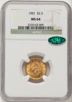 1901 $2.50 CAC Liberty Quarter Eagle NGC MS64