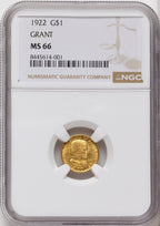 1922 G$1 Grant No Star Commemorative Gold NGC MS66