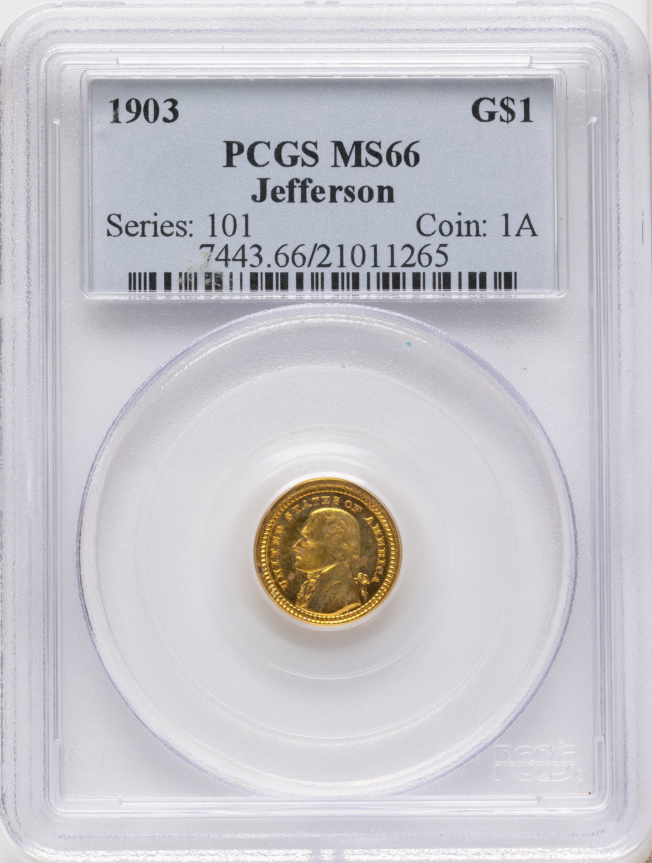 1903 G$1 JEFF Commemorative Gold PCGS MS66