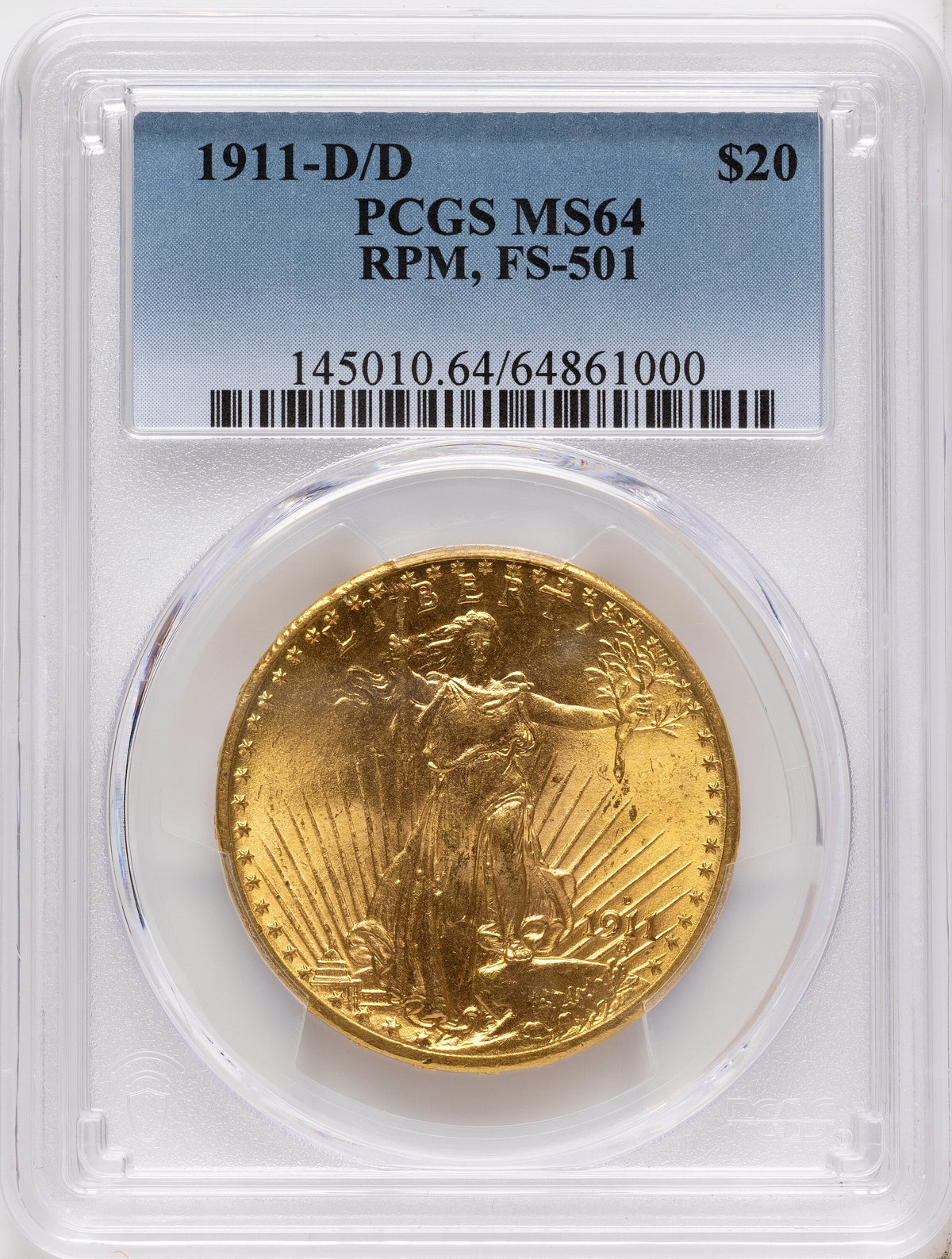 1911-D/D $20 RPM FS-501 Saint-Gaudens Double Eagle PCGS MS64