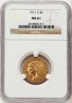 1911-S $5 Indian Half Eagle NGC MS61