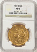 1861-S $20 Liberty Double Eagle NGC XF45