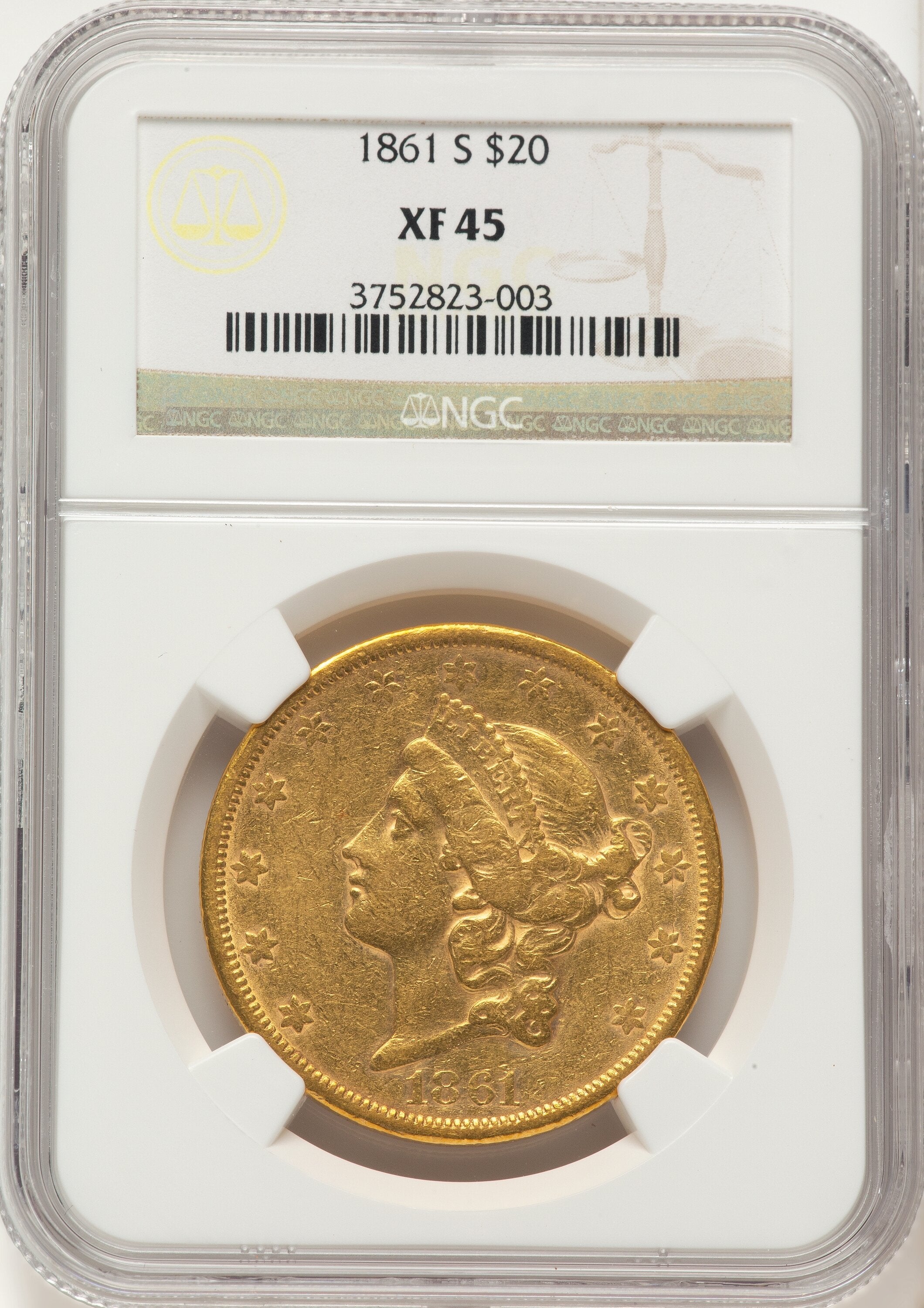1861-S $20 Liberty Double Eagle NGC XF45