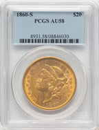 1860-S $20 Liberty Double Eagle PCGS AU58