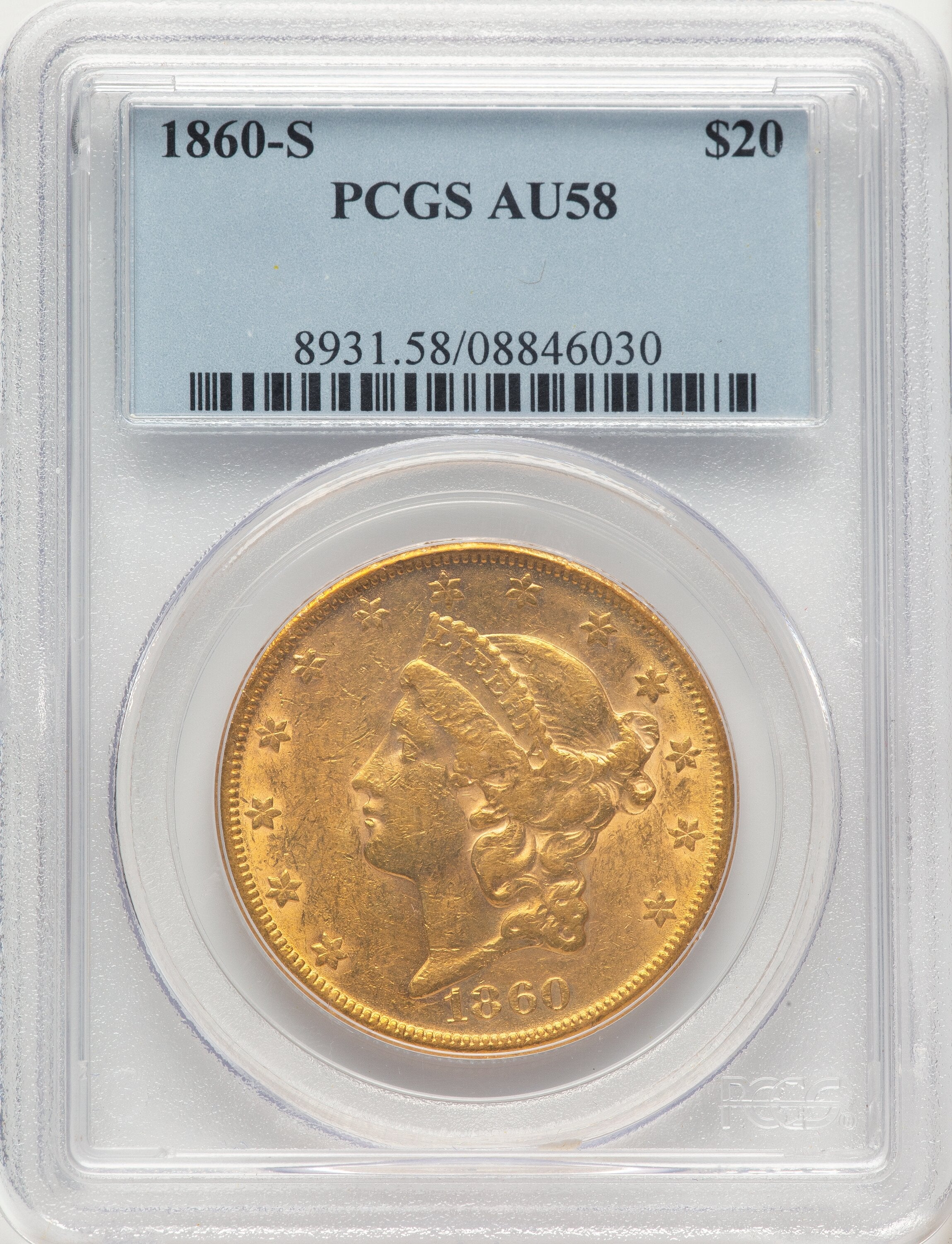 1860-S $20 Liberty Double Eagle PCGS AU58