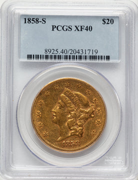 1858-S $20 Liberty Double Eagle PCGS XF40
