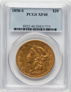 1858-S $20 Liberty Double Eagle PCGS XF40
