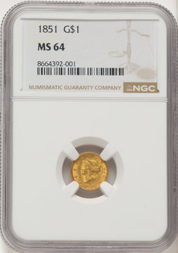 1851 G$1 Gold Dollar NGC MS64