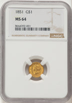 1851 G$1 Gold Dollar NGC MS64