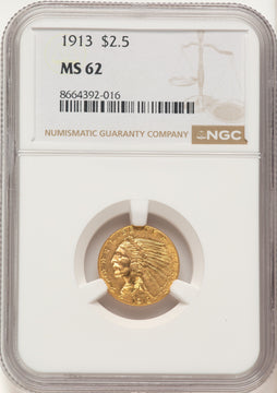 1913 $2.50 Indian Quarter Eagle NGC MS62