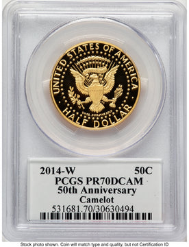 2014-W 50C Gold JFK 50th Anniversary JFK Camelot Label Proof Kennedy Half Dollar PCGS PR70